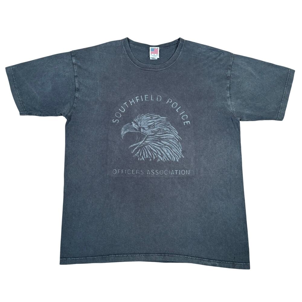 Vintage Southfield Police Officers Association Shirt Eagle Michigan Faded Black